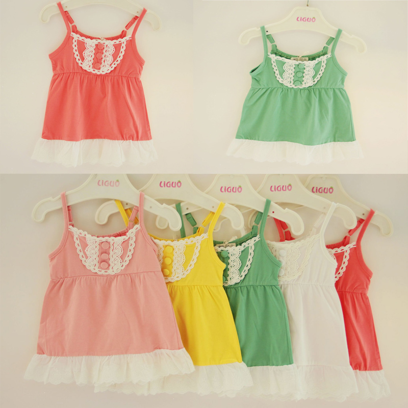 2012 girls clothing lace candy color baby all-match spaghetti strap top chromophous