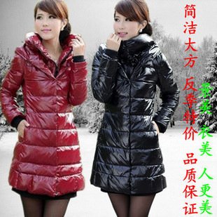 2012 glossy Wine red women's collcction women's winter long outerwear down coat female