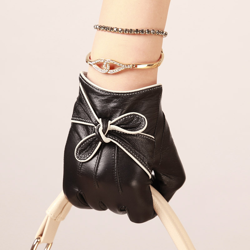 2012 gloves,  WOMEN autumn and winter bow genuine leather glove, short thin,FASHION,free shipping