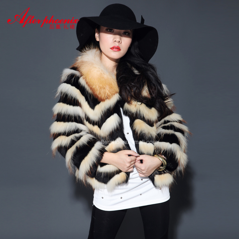 2012 gold large fox fur coat rex rabbit fox fur women short design