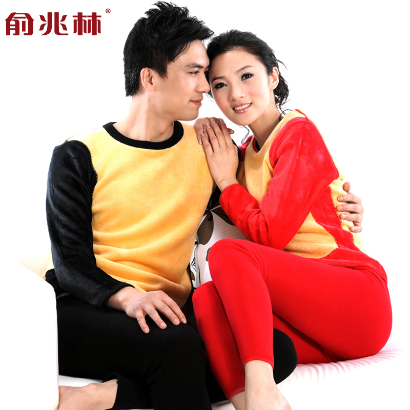 2012 golden flower plus velvet thickening male women's thermal underwear set