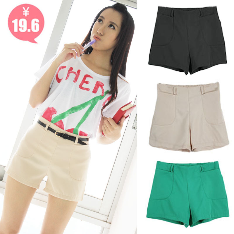 2012 h m fashion wind candy color slim elegant shorts with belt