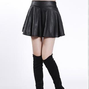 2012 handsome solid color puff skirt leather skirt PU short skirt bust skirt 45 - 400 free shipping