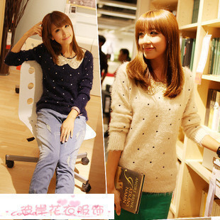 2012 high quality embroidery pattern paillette lace collar mohair sweater