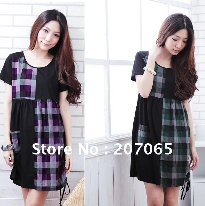 2012  high quality plus size ladies dress,women's dress,plaid patchwork loose dress  3 colour