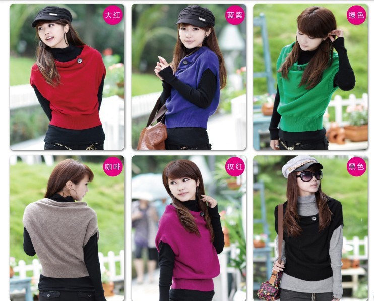 2012 Hitz sweaters women's one button rabbit bat sleeve Pullover Jacket Vest