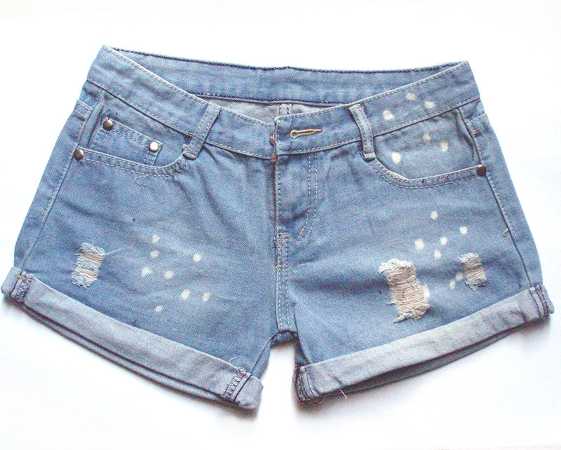 2012 hole denim shorts female roll-up distrressed hem shorts summer loose paint plus size