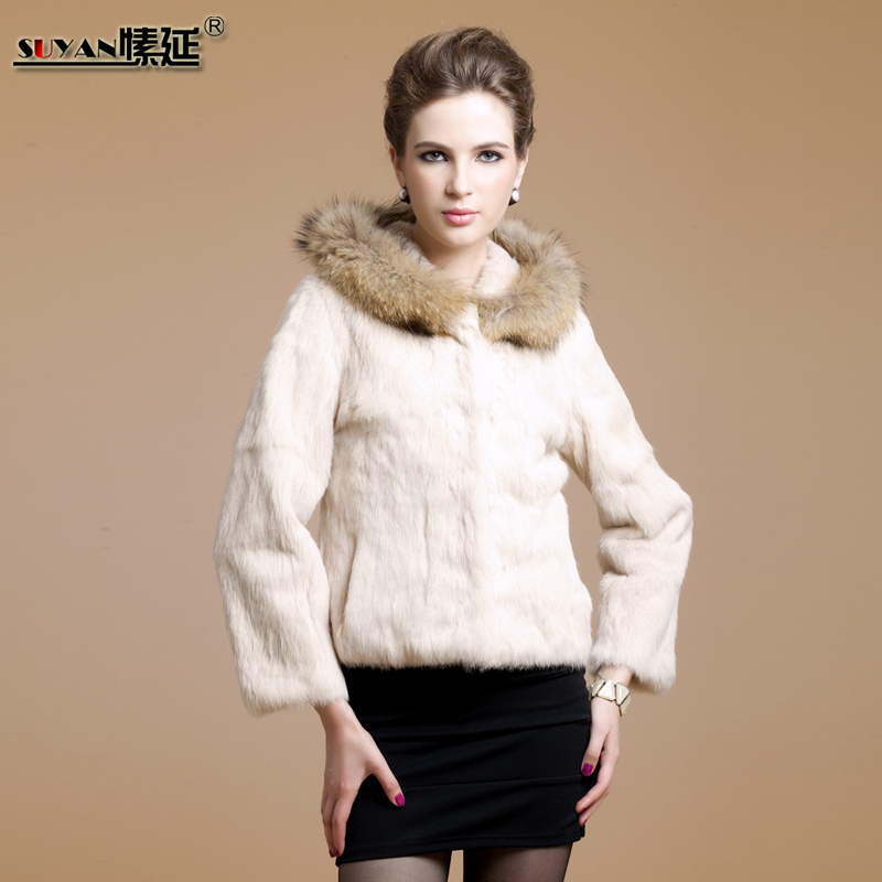 2012 hooded slim rabbit fur coat large raccoon fur overcoat 8876