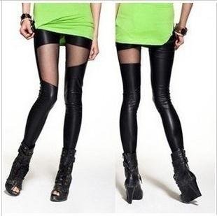 2012 hot Leggings ,/fashion PU leather leggings  /lady's sexy legging mesh design,Irregular clipping /ankle-length pants