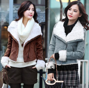 2012 hot sale excellent quality lamb wool lining collar women's buckskin leather winter outerwear jacket coat S-XL size