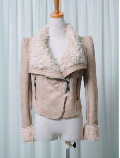 2012 hot sale  fashion design faux lamb wool lining collar women's  winter outerwear short jacket coat S-XL size two colors