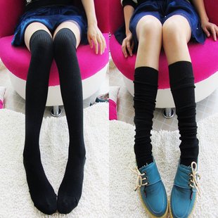 2012 Hot Sale! Free Shipping Over The Knee Socks Thigh High Cotton Stockings Thinner, Black Gray 2 Colors