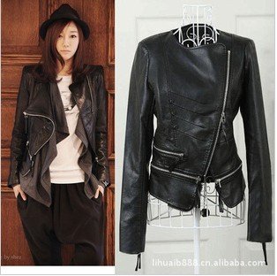 2012 hot sale locomotive leather lady's zipper coat leather PU coat  women outerwear free shipping