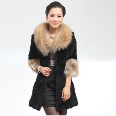 2012 Hot Sale new fashion women winter raccoon rabbit fur coat three quarter sleeve women's fur medium-long outerwear