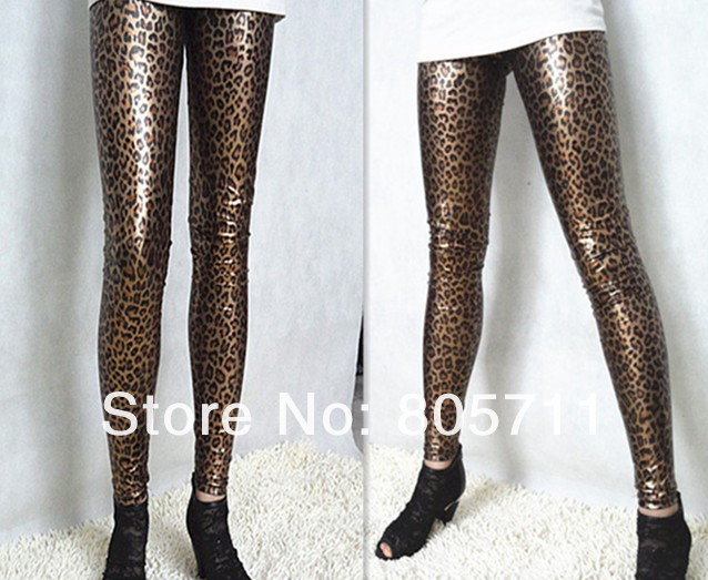 2012 Hot Sale Sexy Fashion Gold Imitation Leather Leopard Leggings Slim Fit Wholesale and Retail