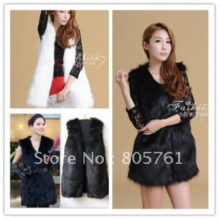 2012 hot sale women faux fur warm fashion vest,ladies' thermal luxury outerwear Paragraph in length 3 colors  free shipping