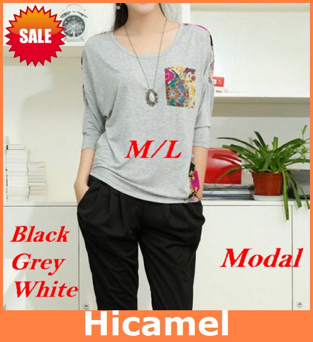 2012 Hot Sale Women's Chiffon Modal Blouse/Shirt with Three Quarter O-Neck Collar Colourful Patchwork Casual Style