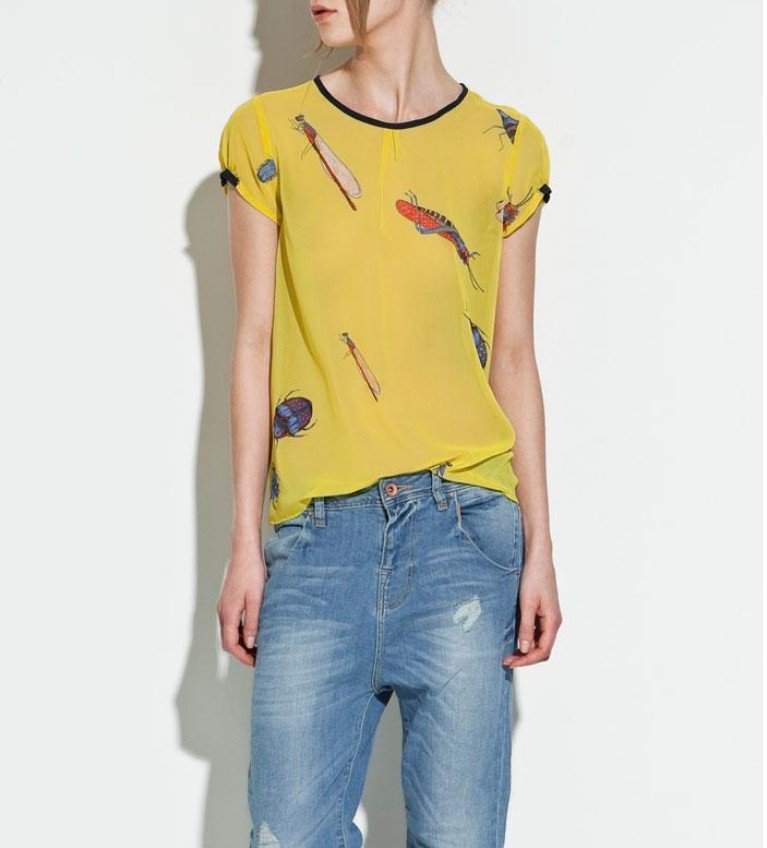 2012 Hot sales,2012 new fund, yellow insects printing, perspective, loose, lady shirt,free shipping,Drop shopping