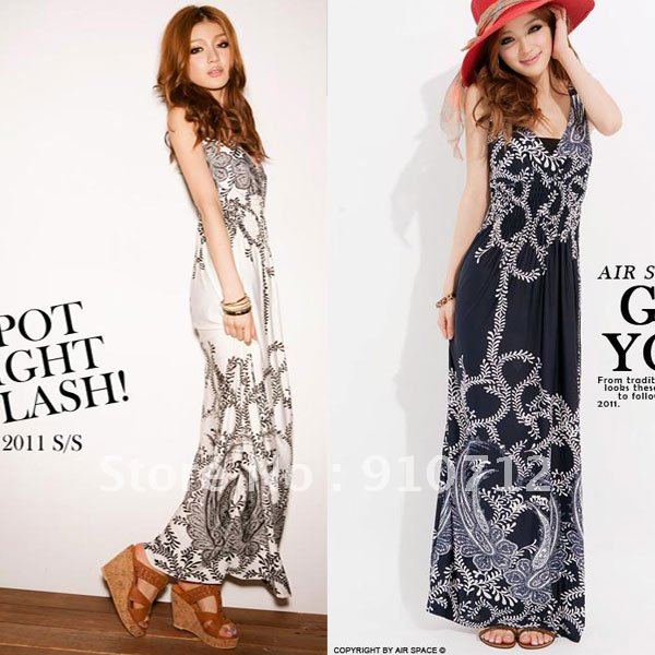 2012 Hot Sell! Bohemia National Style Sea Beach V-Neck Tall Waist Sexy Cotton Long Dress Women's Clothing