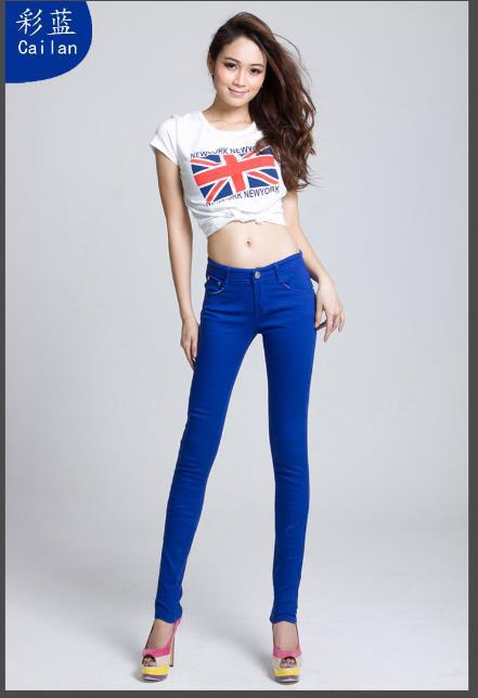 2012 hot sell candy trousers colorful jeans colorful pencil trousers