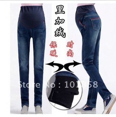 2012 Hot Sell Winter Plus velvet Maternity jeans Pregnant women Jeans Maternity Warm pants #YF8228