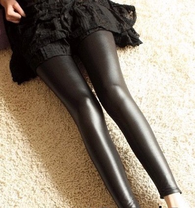 2012 Hot sell Women's Sexy Black Color Pencil Pants Slim Fit Skinny Stretch Trousers Faux Leather Free Shipping