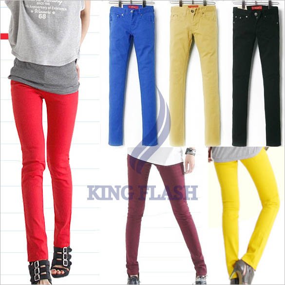 2012 Hot sell Women's Sexy Candy Colors Pencil Pants Slim Fit Skinny Stretch Jeans Trousers Free Shipping