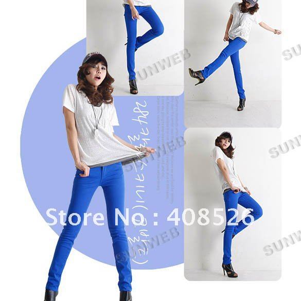 2012 Hot  sell Women's Sexy Candy Colors Pencil Pants Slim Fit Skinny Stretch Jeans Trousers Free Shipping5055