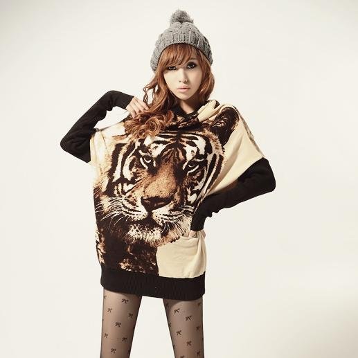 2012 hot sell women Tiger printing long sweater,Bats thin knitting coat/ long sleeve stripe free shipping