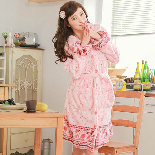 2012 hot-selling heart print coral fleece nightgown robe female autumn and winter women's princess flannel sleepwear