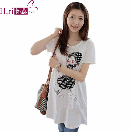 2012 hot-selling medium-long maternity clothing summer white short-sleeve T-shirt girl maternity top 9060