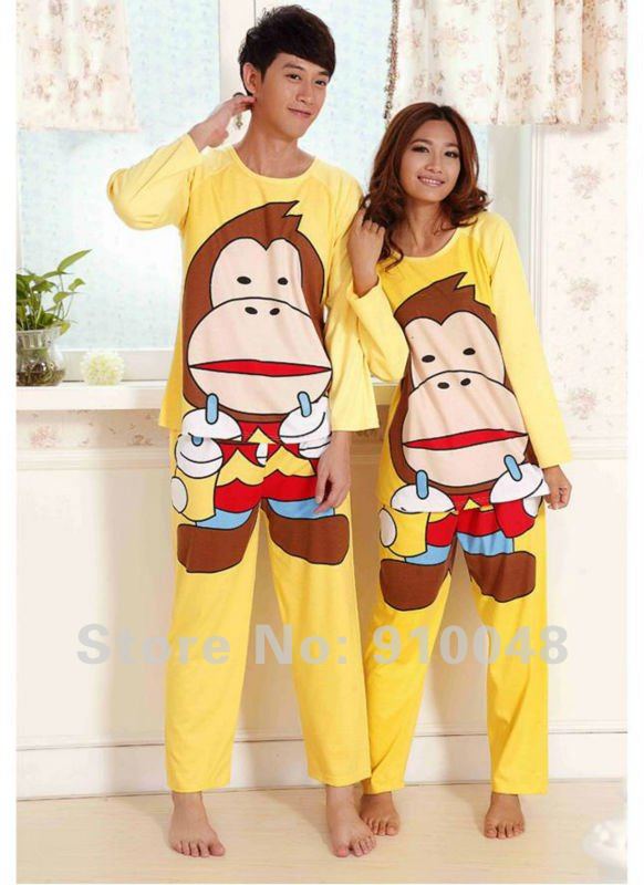 2012 hot selling  Men and women cartoon cute monkey long sleeve pajamas set/ wholesale & retail / free shipping