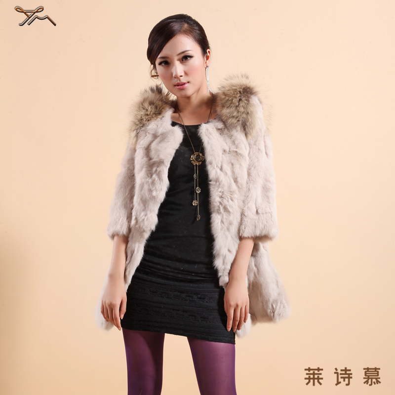 2012 hot-selling rabbit fur coat autumn and winter raccoon fur female slim medium-long