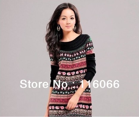 2012 hot selling Snowflake knit stripe thermal knitwear sweater one-piece dress