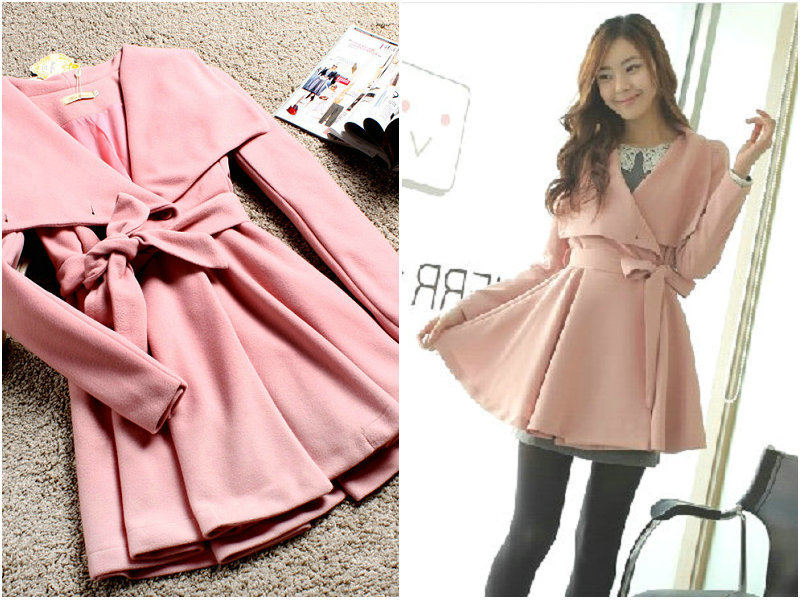 2012 hot-selling sweet elegant large lapel belt trench slim overcoat