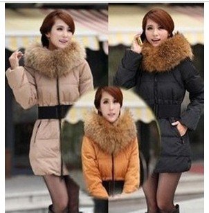 2012 hot-selling ultra large luxurious fur collar slim women medium-long down coat,real fur down jacket free shipping