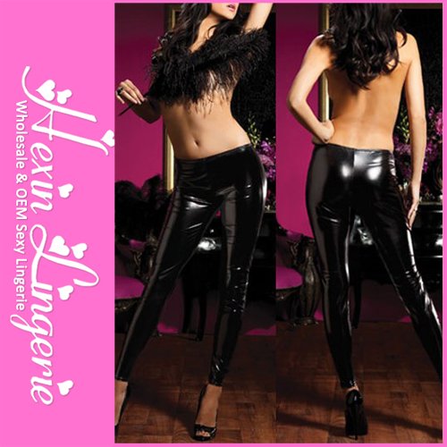 2012 HOT !Wet Look Fashion Deep Black Faux Leather Leggings LB13156 Free Size + Free shipping