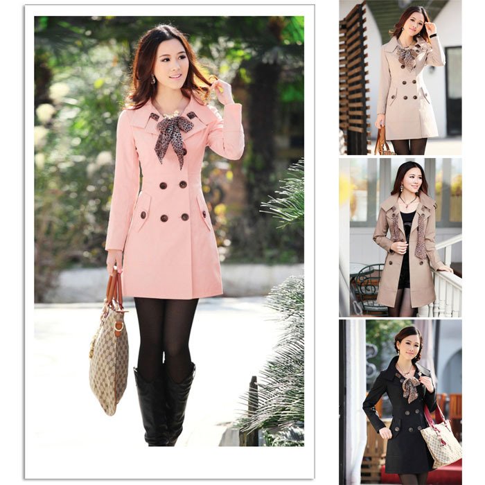 2012 Hot Womens Lady Double Breasted Long  Jacket Scarf Coat Outwear XXO