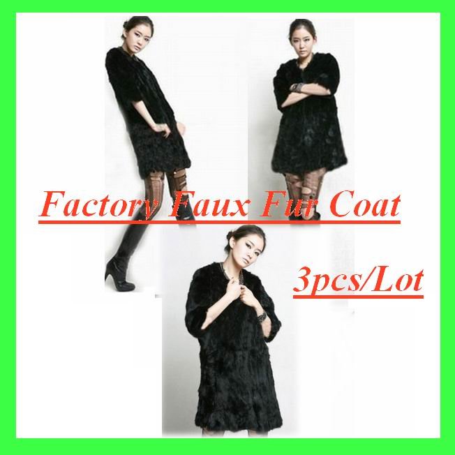 2012 Hotsale Fashion Faux Mink Fur Coat Five Cuff From Man-made Hair For Women/Ladies Coat/warm Winter 3pcs/Lot Wholesale