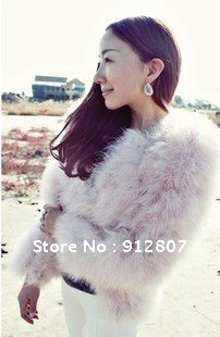 2012 hotsale really ostrich wool fire feather fur jacket / women fur jacket 5 colors European wind / women jacket / women coat