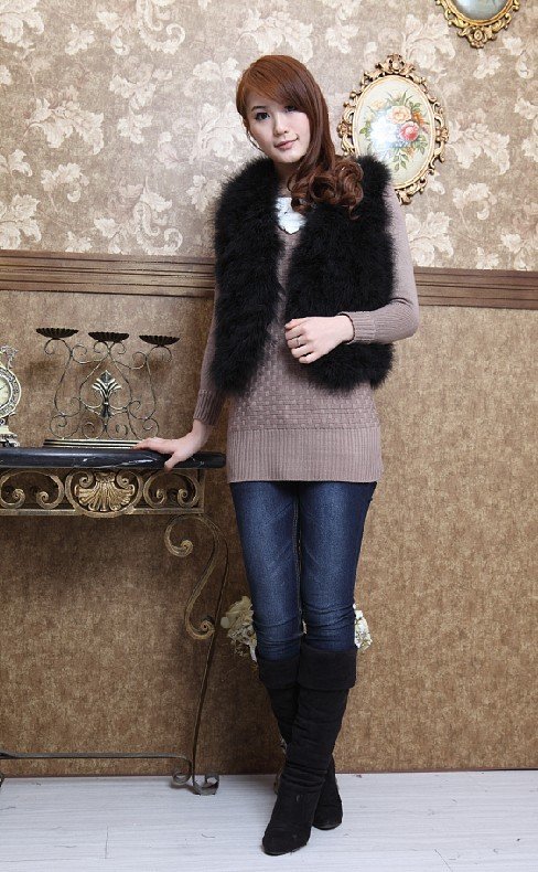 2012 hotsale women's Fur elegant noble  super soft top grade Ostrish fur ladies coat/warm winter vest.mixcolor,free shipping