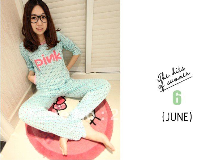 2012 i love pink polka dot comfortable Modal material lounge sleep set, lady's pajama set