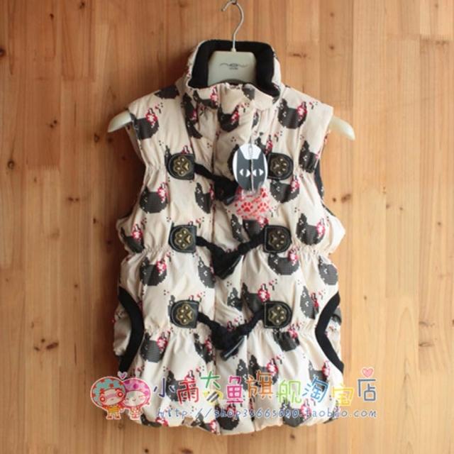 2012 kitten print slim short down coat vest vest Women white