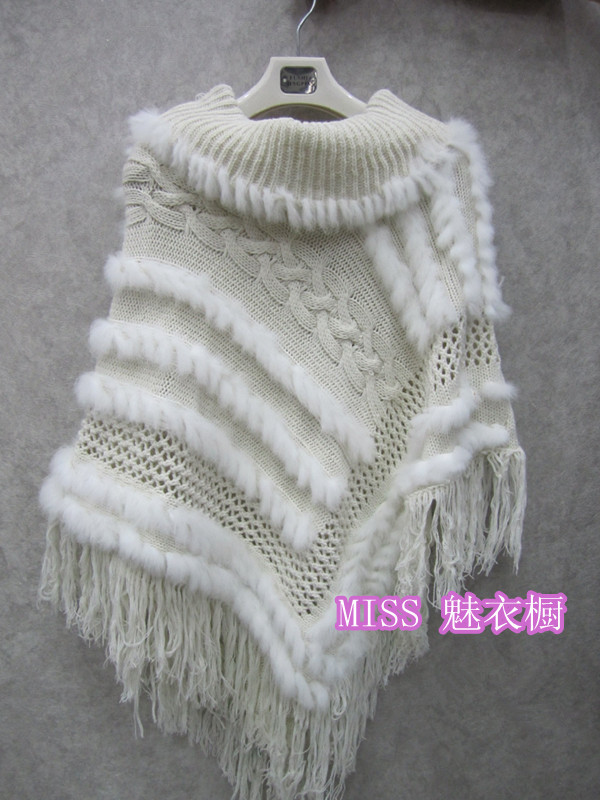 2012 knitted rabbit fur large cape outerwear rex rabbit hair fur coat short design cape hot-selling