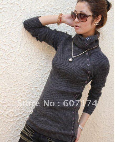 2012 Korea style&High quality women's Personality Turtleneck sweater,Fashion knitwear&pullovers,Gray,Free size,Free shiping