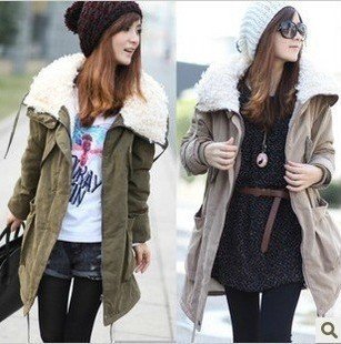 2012 Korea Women Warm Long Sleeve Zip Fleece Winter Coat Jacket Outwear Parka