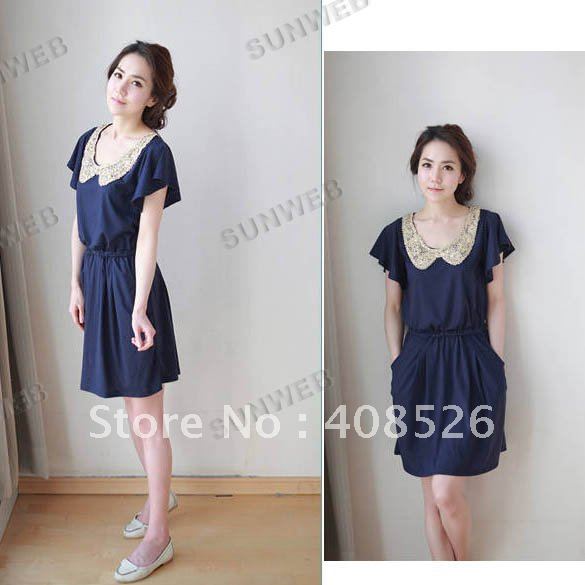 2012 Korean New Women Fashion Ladylike Gold Sequins Collar Waisted Mini Dress free shipping 3990