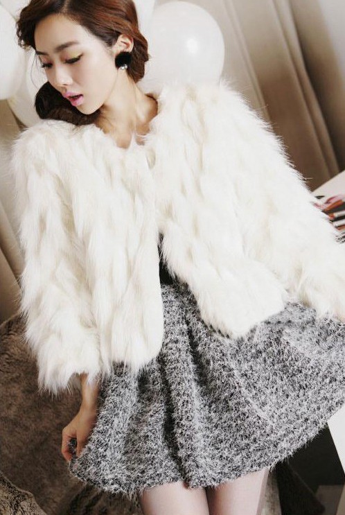 2012 Korean Style  Faux Rabbit Fur Coat