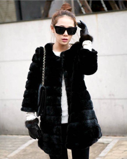 2012 Korean Style Lady Faux Rabbit Fur Coat (cloth with soft nap) Women's Fur Vests Full Sleeve O-NECK Collar Free Shipping