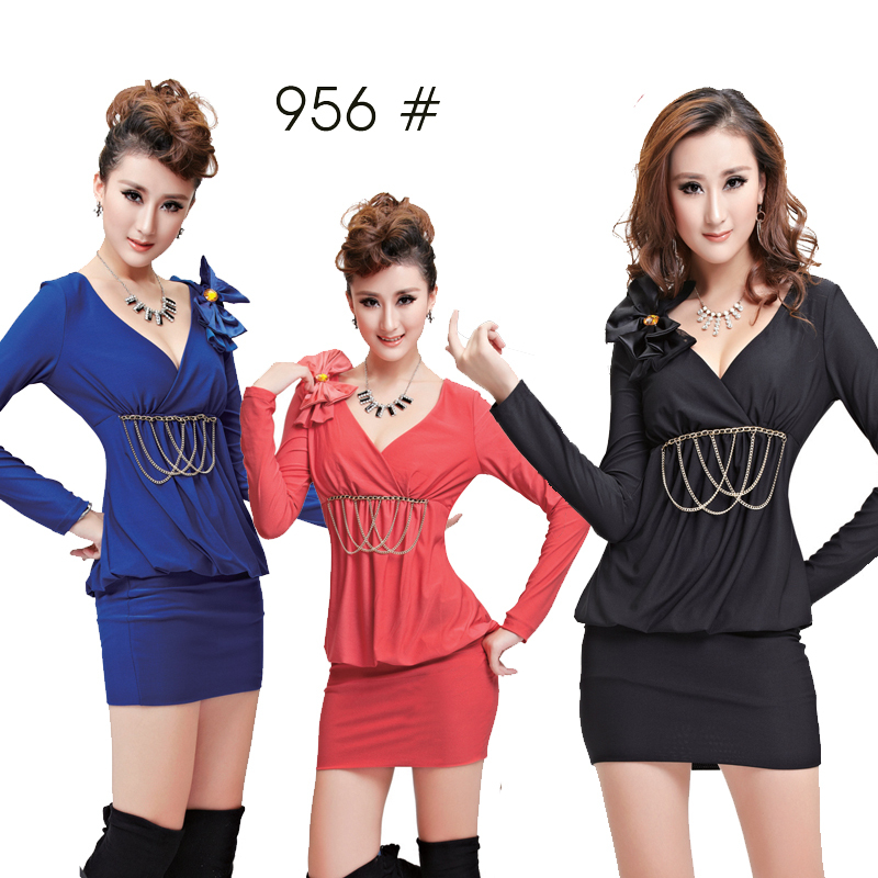 2012 ktv uniform long-sleeve slim hip one-piece dress princess mounted